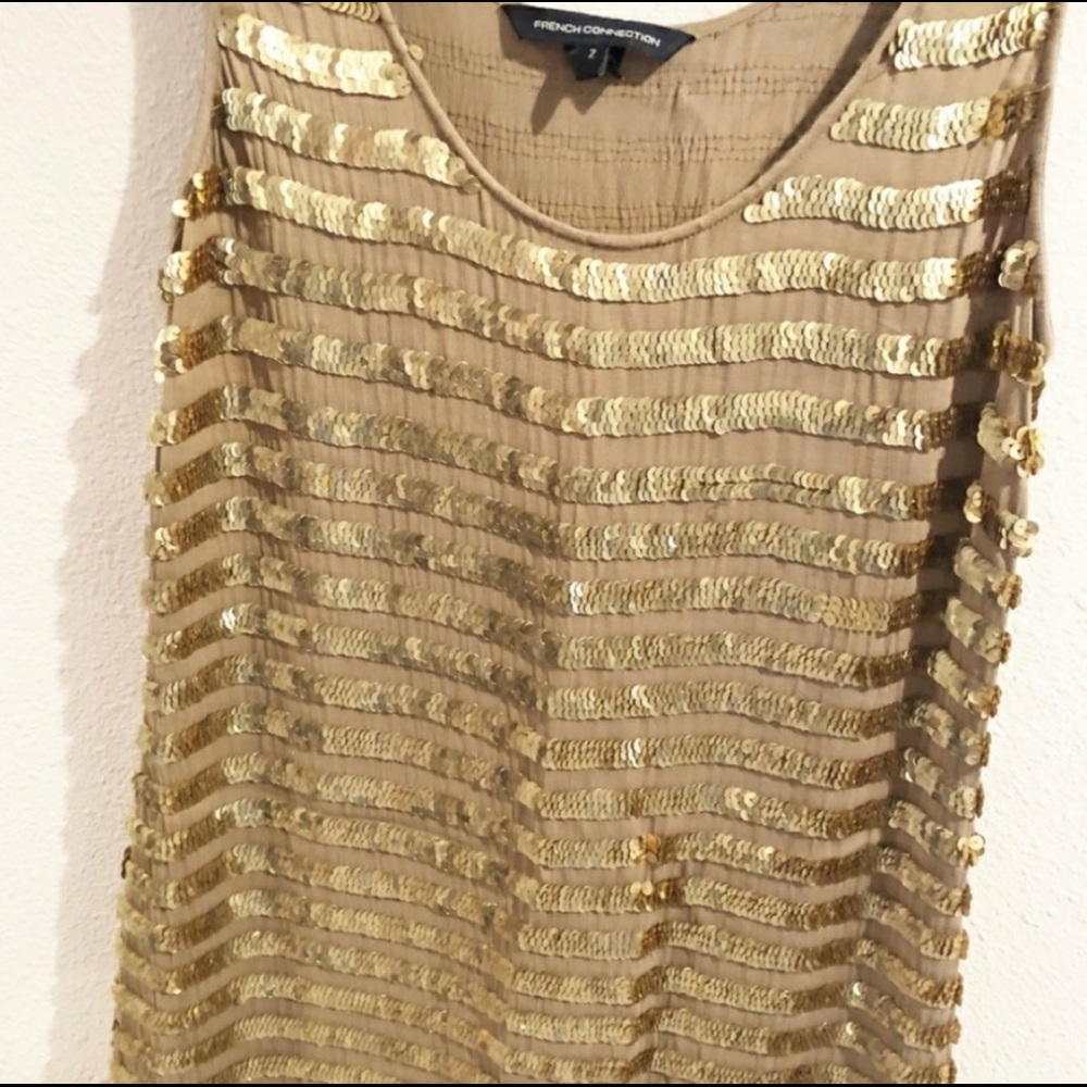 French Connection Gold Sequin Flapper Gatsby Dress - image 3